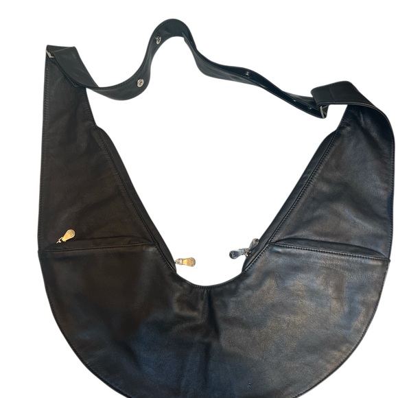 “Sash”Black Leather Sash Bag | Neck Worn Crossbody Organizer | Adjustable | NEW - Picture 2 of 8